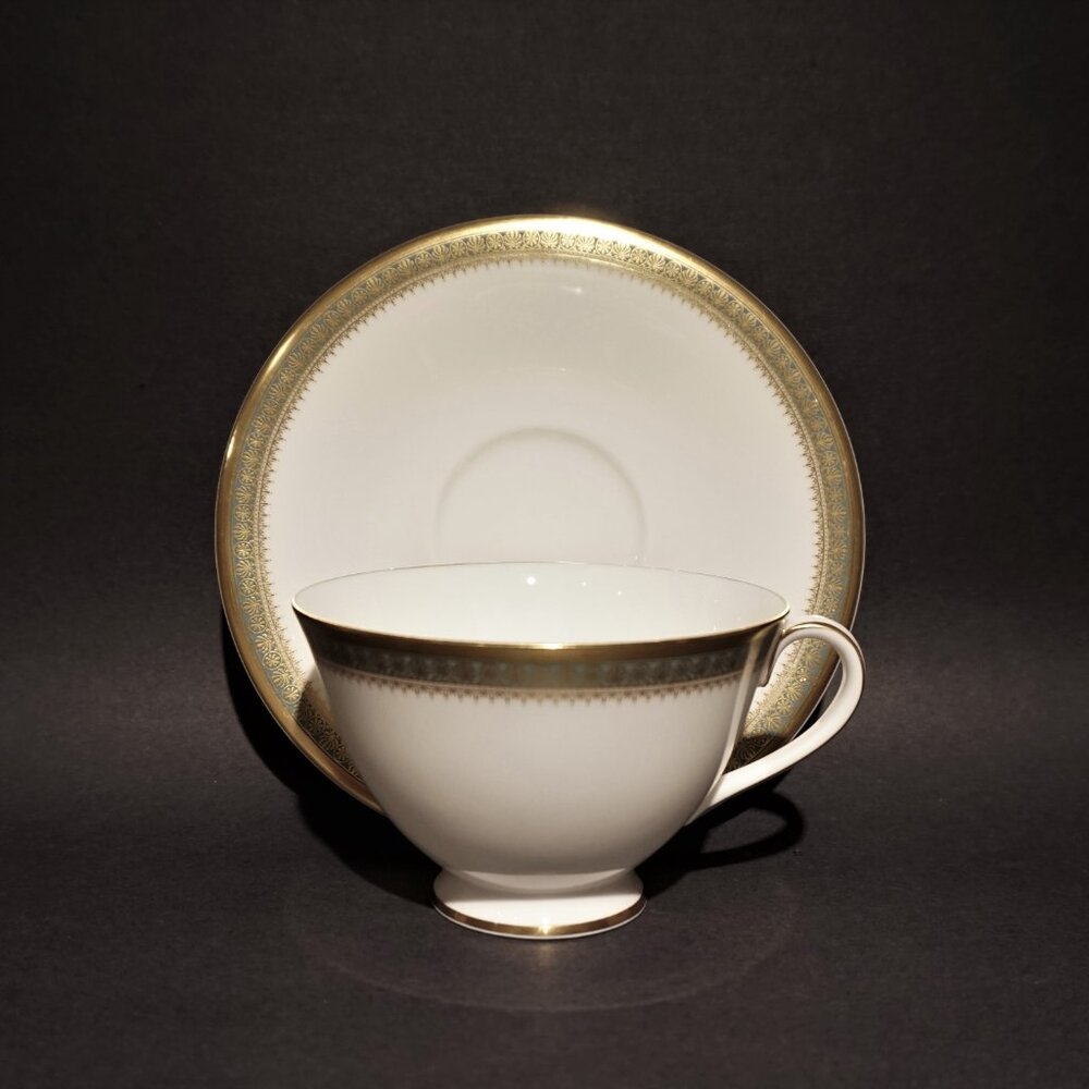 Royal Daltons Bone China Clarendon, Cup and Saucer, Gold/Green